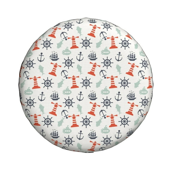 Haiem Spare Tire Cover , Wheel Cover with Lighthouse Sailboat printed, Camper Spare Tire Cover Fit for Jeep Wrangler Rv SUV Truck Travel Trailer-14 inch