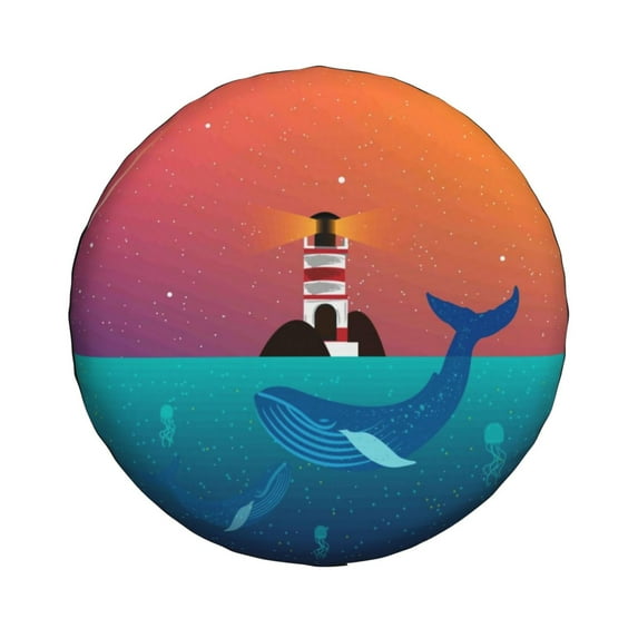 Haiem Spare Tire Cover , Wheel Cover with Lighthouse and Whale printed, Camper Spare Tire Cover Fit for Jeep Wrangler Rv SUV Truck Travel Trailer-14 inch