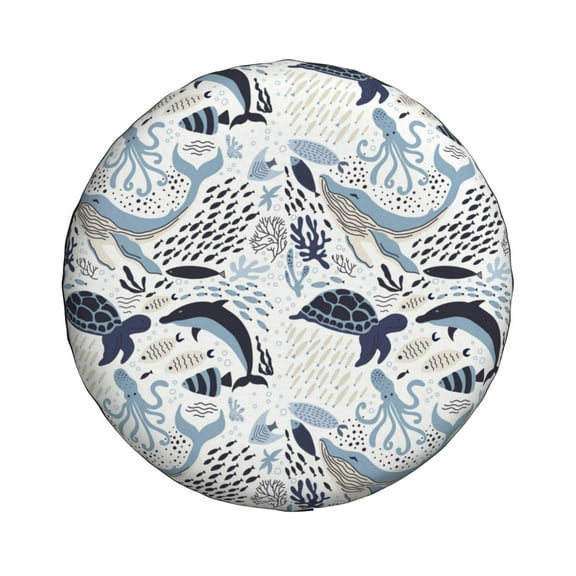 Haiem Spare Tire Cover , Wheel Cover with Sea Life Elements printed, Camper Spare Tire Cover Fit for Jeep Wrangler Rv SUV Truck Travel Trailer-14 inch
