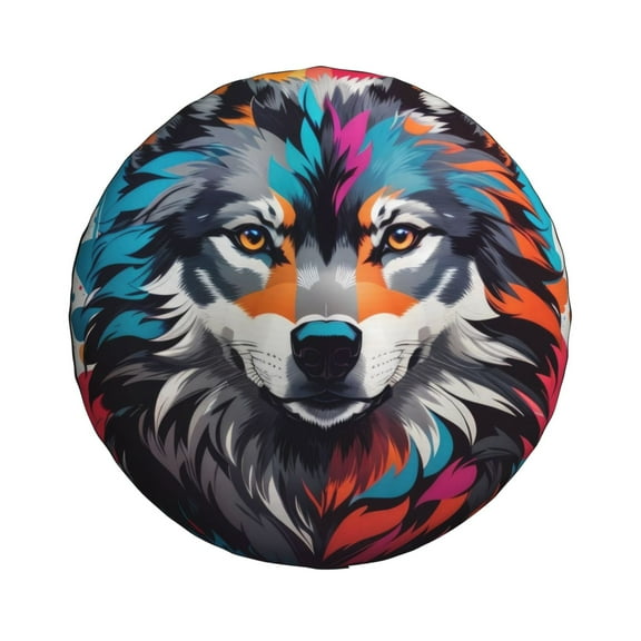 Haiem Spare Tire Cover , Wheel Cover with Tie-Dye Wolf Head printed, Camper Spare Tire Cover Fit for Jeep Wrangler Rv SUV Truck Travel Trailer-15 inch
