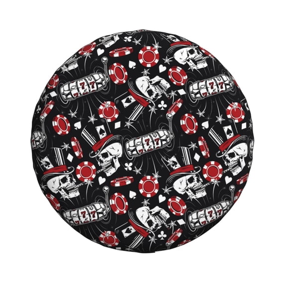 Haiem Spare Tire Cover , Wheel Cover with Vintage Skull Casino printed, Camper Spare Tire Cover Fit for Jeep Wrangler Rv SUV Truck Travel Trailer-14 inch
