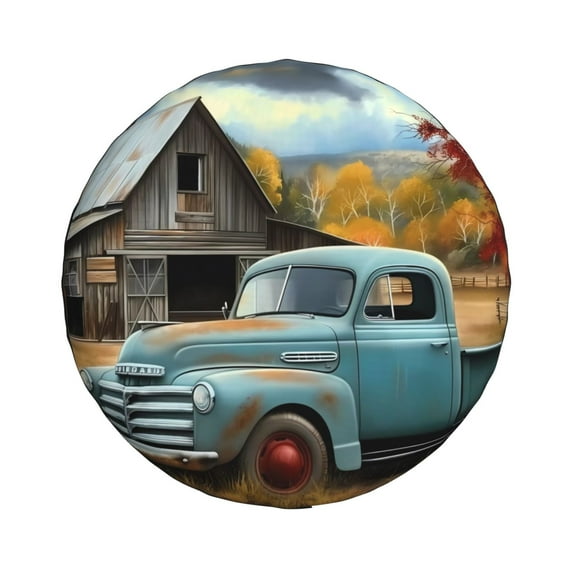Haiem Spare Tire Cover , Wheel Cover with Vintage Truck Farm Scene printed, Camper Spare Tire Cover Fit for Jeep Wrangler Rv SUV Truck Travel Trailer-15 inch