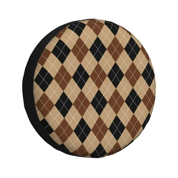 Haiem Spare Tire Cover , Wheel Cover with Argyle of brown printed, Camper Spare Tire Cover Fit for Jeep Wrangler Rv SUV Truck Travel Trailer-17 inch