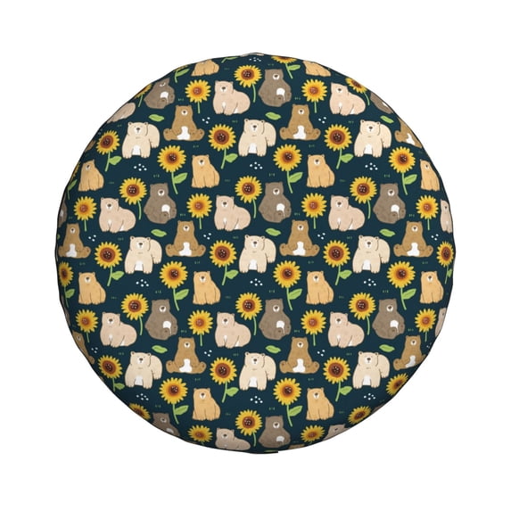 Haiem Spare Tire Cover , Wheel Cover with Bear Sunflower printed, Camper Spare Tire Cover Fit for Jeep Wrangler Rv SUV Truck Travel Trailer-15 inch