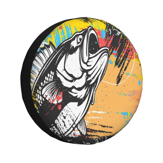 Haiem Spare Tire Cover , Wheel Cover with Fishing Bass printed, Camper Spare Tire Cover Fit for Jeep Wrangler Rv SUV Truck Travel Trailer-14 inch