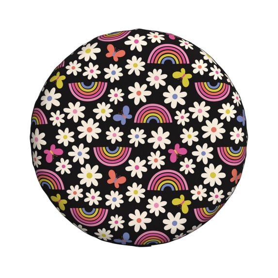 Haiem Spare Tire Cover , Wheel Cover with Rainbow Flowers printed, Camper Spare Tire Cover Fit for Jeep Wrangler Rv SUV Truck Travel Trailer-17 inch