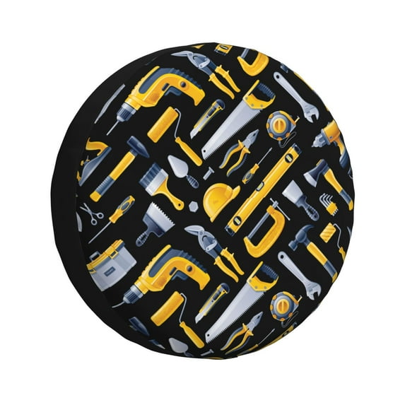 Haiem Spare Tire Cover , Wheel Cover with Repair tools printed, Camper Spare Tire Cover Fit for Jeep Wrangler Rv SUV Truck Travel Trailer-17 inch