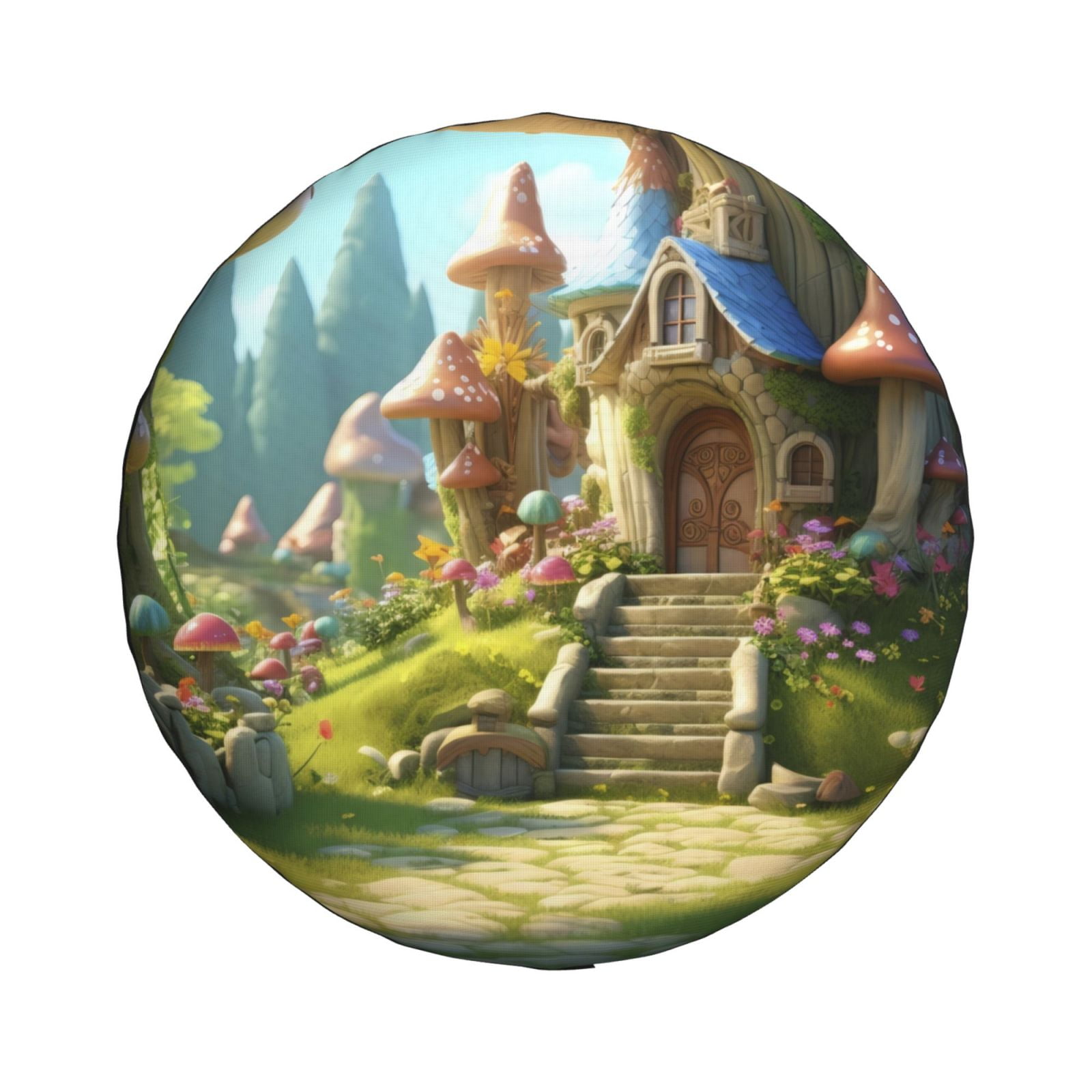 Haiem Spare Tire Cover , Wheel Cover with Cute Mushroom Town A printed