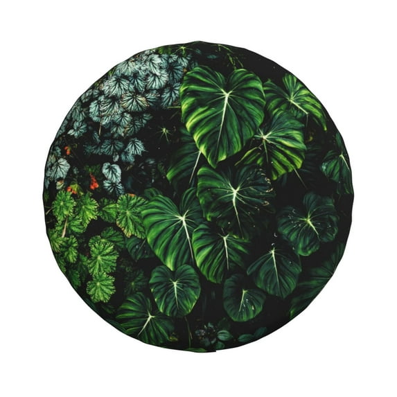 Haiem Spare Tire Cover , Wheel Cover with Lush Foliage Green Plant printed, Camper Spare Tire Cover Fit for Jeep Wrangler Rv SUV Truck Travel Trailer-15 inch