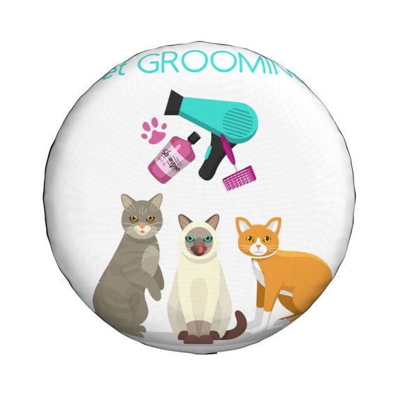 Haiem Spare Tire Cover , Wheel Cover with Pet Care Grooming printed, Camper Spare Tire Cover Fit for Jeep Wrangler Rv SUV Truck Travel Trailer-17 inch