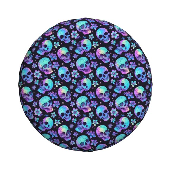 Haiem Spare Tire Cover , Wheel Cover with Skull flower tie dye printed, Camper Spare Tire Cover Fit for Jeep Wrangler Rv SUV Truck Travel Trailer-15 inch