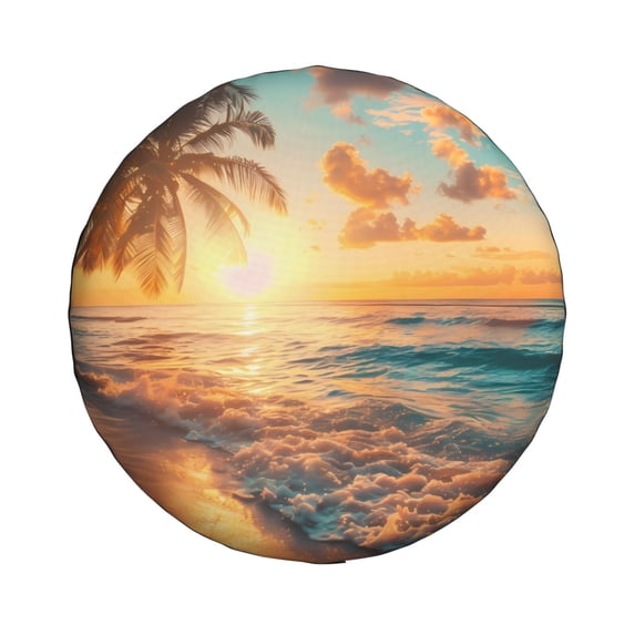 Haiem Spare Tire Cover , Wheel Cover with Tropical Sunset Beach Scene printed, Camper Spare Tire Cover Fit for Jeep Wrangler Rv SUV Truck Travel Trailer-15 inch