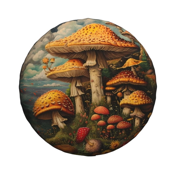 Haiem Spare Tire Cover , Wheel Cover with Vintage Cloud Mushroom printed, Camper Spare Tire Cover Fit for Jeep Wrangler Rv SUV Truck Travel Trailer-17 inch
