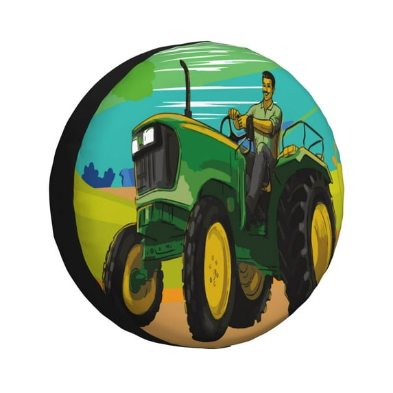 Haiem Spare Tire Cover , Wheel Cover with farmer working with tractor at field printed, Camper Spare Tire Cover Fit for Jeep Wrangler Rv SUV Truck Travel Trailer-16 inch