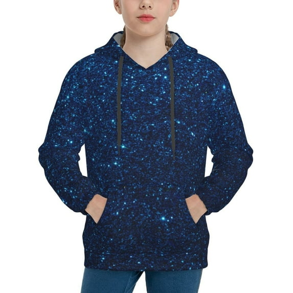 Haiem Sparkling Blue Glitter Pattern Boys Hoodie, Youth Pullover Hooded Sweatshirt, Kangaroo Pocket Hoodie for Kids Girls -X-Large