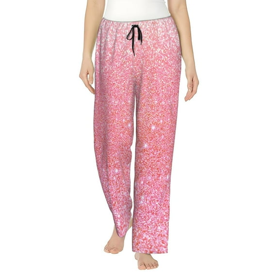 Haiem Sparkly Pink Glitter Women's Pajama Pants Ultra Lightweight Pjs Bottoms Sleepwear Bottom Pants With Pocket Drawstring-Small