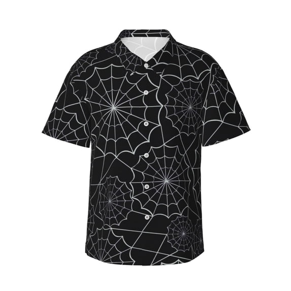 Haiem Spider Web Black Printed Hawaiian Shirt for Men - Men’s Casual Beach Summer Shirts - Stretch Fabric with Modern Fit-Medium