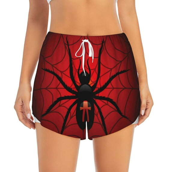 Haiem Spider on the Web Women's 2 in 1 Running Shorts - Lightweight Athletic Workout Gym Yoga Breathable Sports Shorts Liner with Phone Pockets-Large
