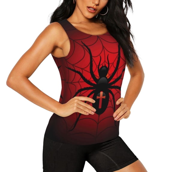 Haiem Spider on the Web Workout Tank Tops for Women, Athletic Sports Slim-Fit Tank Tops, Compression Sleeveless Dry Fit Shirts,Athletic Shirt-Medium