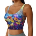 thumbnail image 1 of Haiem Spring Flower Seasonal Pattern Womens Sports Bra - U Neck Padded Low Impact Yoga Bra Workout Crop Top Gym Moisture-Wicking Workout Vest -Small, 1 of 9