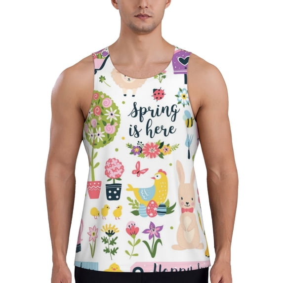 Haiem Spring Flowers Birds Men Workout Tank Top Gym Bodybuilding Sleeveless Muscle T Shirts Athletic Tank Breathable Workout Shirt-X-Large