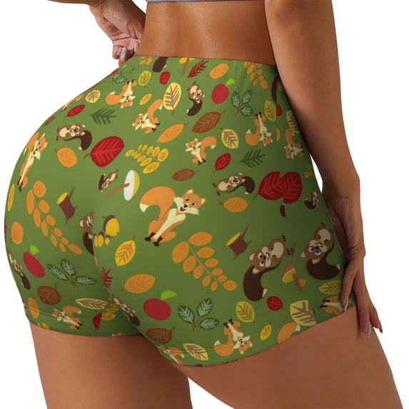 Haiem Squirrel And Fox In The Forest No Front Seam Biker Shorts for Women Yoga Workout Gym Bike Shorts with Tummy Control Moisture-Wicking-Small