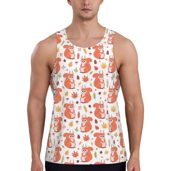 Haiem Squirrel And Maple Leaf Men Workout Tank Top Gym Bodybuilding Sleeveless Muscle T Shirts Athletic Tank Breathable Workout Shirt-3X-Large