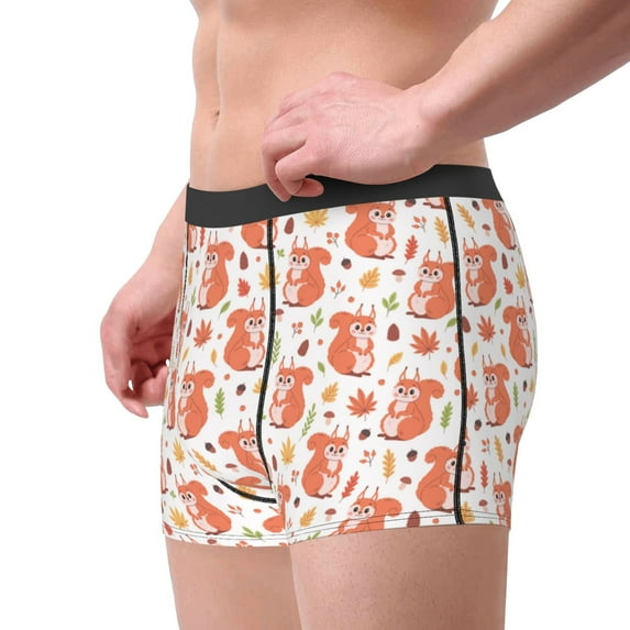 Haiem Squirrel And Maple Leaf Men's Boxer Briefs, Every Day Comfort Stretch Cotton Moisture-Wicking Underwear-Small
