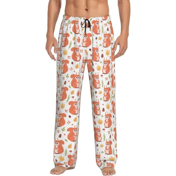 Haiem Squirrel And Maple Leaf Men's Pajama Pants Ultra Lightweight Pjs Bottoms Sleepwear Bottom Pants With Pocket Drawstring-XX-Large