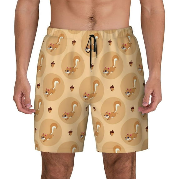 Haiem Squirrel And Nuts Mens Swim Trunks with Compression Liner 2 in 1 Swimming Shorts Stretch Swimwear Quick Dry,Board Shorts-Medium
