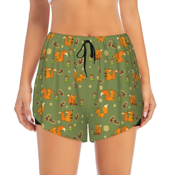 Haiem Squirrel And Nuts Women's 2 in 1 Running Shorts - Lightweight Athletic Workout Gym Yoga Breathable Sports Shorts Liner with Phone Pockets-Small