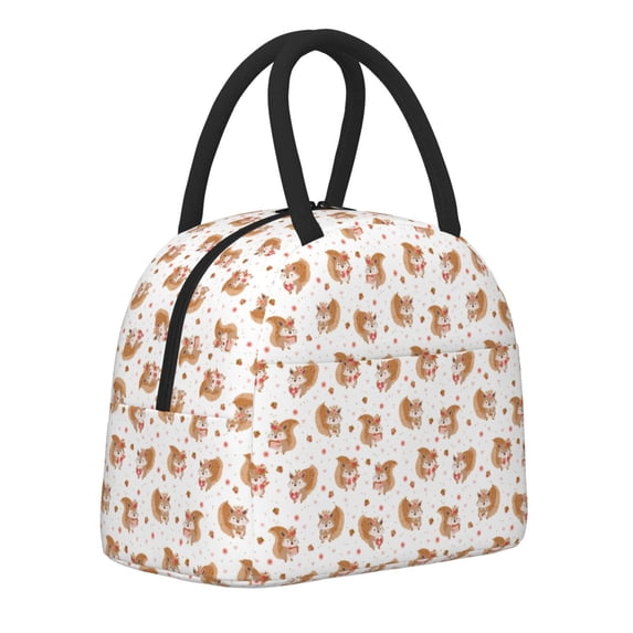Haiem Squirrel And Rose Printed Lunch Bag Women, Lunch Box Lunch Bag for Women, Small Leakproof Cute Lunch Tote Large Capacity Reusable Insulated Cooler Lunch Container
