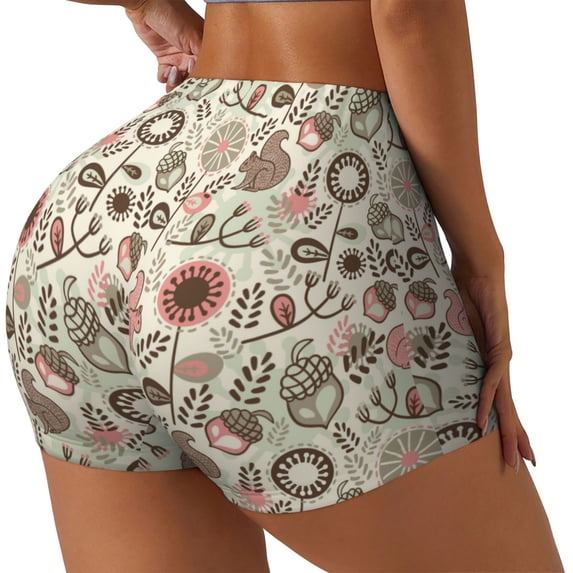 Haiem Squirrel In The Forest No Front Seam Biker Shorts for Women Yoga Workout Gym Bike Shorts with Tummy Control Moisture-Wicking-Medium