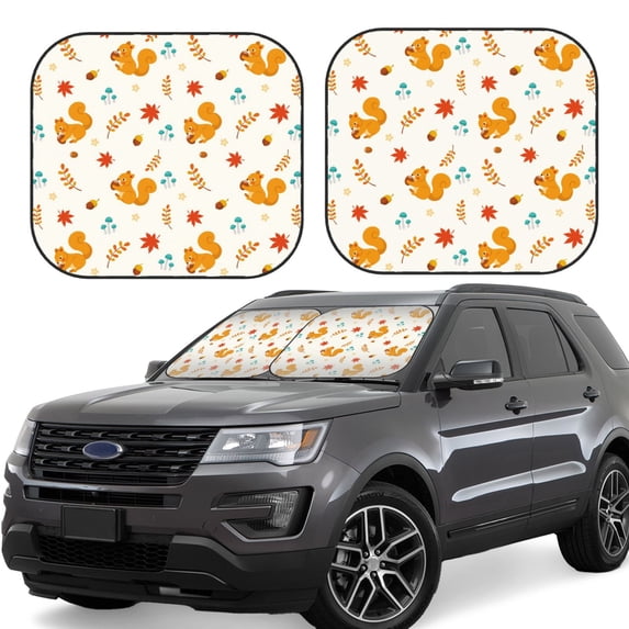 Haiem Squirrel Maple Leaves And Nuts Car Windshield Sun Shade (2 Pieces) Foldable Windshield Sun Shade Car Accessories for Truck SUV Pickup-Large