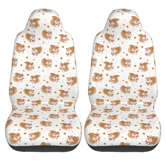 Haiem Squirrel And Rose Printed Car Seat Covers Set of 2, Universal Fit Car Seat Covers,Protective Seat Covers,Comfortable Car Seat Covers, Easy Installation Seat Covers, Vehicle Seat Covers