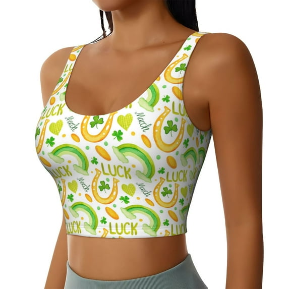 Haiem St Patrick's Day1 Pattern Womens Sports Bra - U Neck Padded Low Impact Yoga Bra Workout Crop Top Gym Moisture-Wicking Workout Vest -Medium