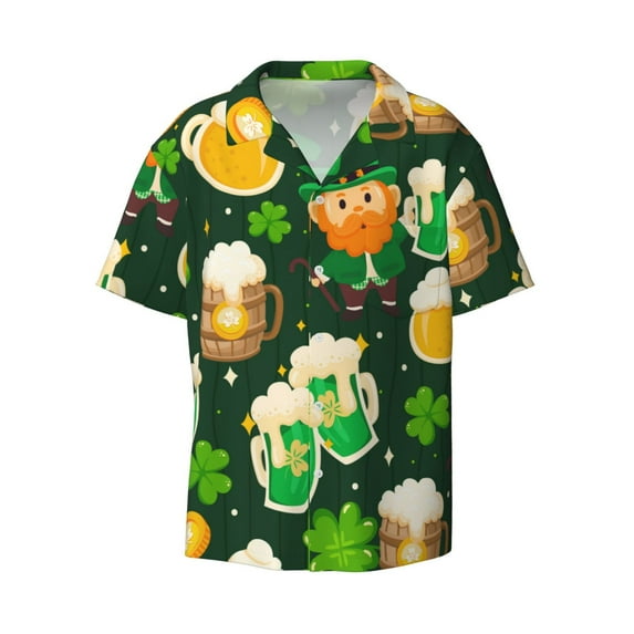 Haiem St Patrick's Day10 Men's Casual Shirts Short Sleeve Button Down Shirts Fashion Textured Summer Beach Shirt-XX-Large