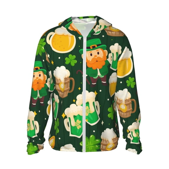Haiem St Patrick's Day10 UPF 50+ Fishing Shirts for Men Long Sleeve UV Sun Protection Hoodie Non-Mask Outdoor Hiking Shirts