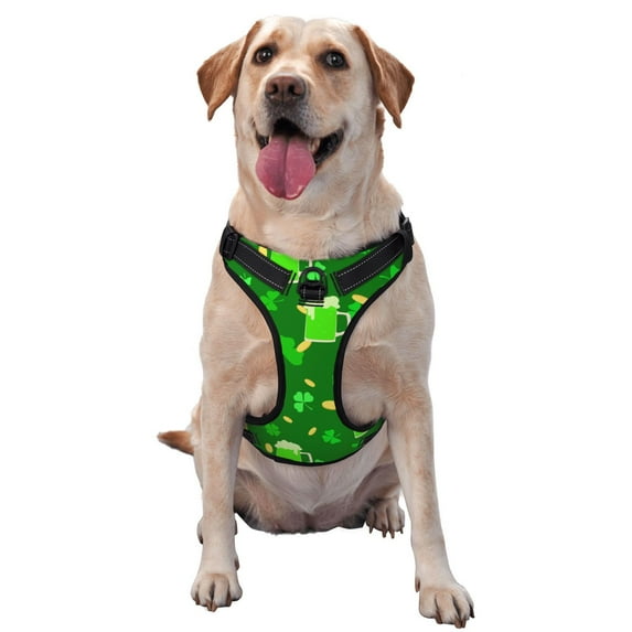 Haiem St Patrick's Day2 Pattern No-Pull Dog Harness Reflective Front Clip Vest with Handle,Step-in Air Dog Harness,Adjustable 2 Metal Rings 4 Buckles-X-Large