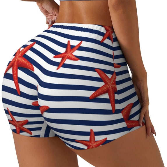 Haiem Starfish Navy Blue Stripe No Front Seam Biker Shorts for Women Yoga Workout Gym Bike Shorts with Tummy Control Moisture-Wicking-