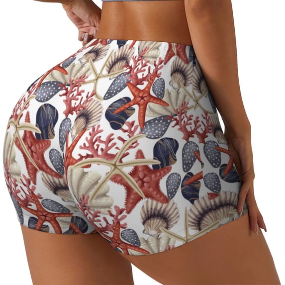 Haiem Starfish Shell No Front Seam Biker Shorts for Women Yoga Workout Gym Bike Shorts with Tummy Control Moisture-Wicking-X-Large