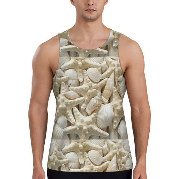 Haiem Starfish and Sea Shells Men Workout Tank Top Gym Bodybuilding Sleeveless Muscle T Shirts Athletic Tank Breathable Workout Shirt-4X-Large