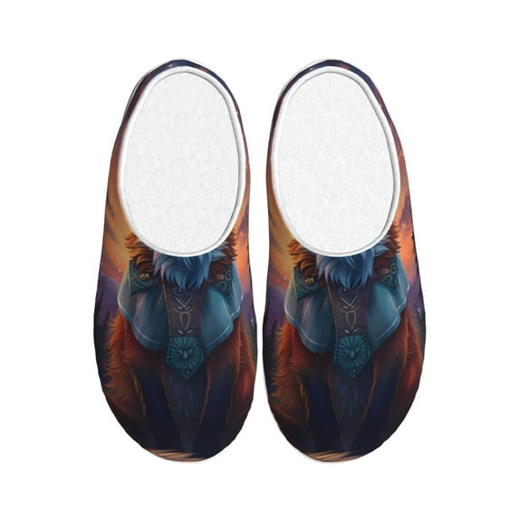 Haiem Starry Sky Meditating Fox Print Women's Fuzzy Memory Foam House Slipper Cozy Home Footwear Non-slip Winter Slippers-40/41