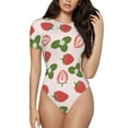 thumbnail image 1 of Haiem Strawberries And Leaf Women's Crew Neck Short Sleeve Bodysuit Tops Stretchy Slim Basic-X-Large, 1 of 9