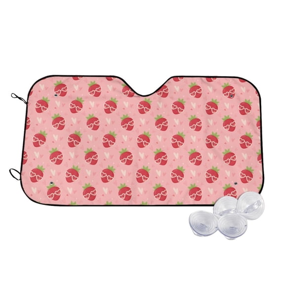 Haiem Strawberries Car Windshield Sun Shade - Blocks UV Rays Sun Visor Protector, Sunshade to Keep Your Vehicle Cool, Universal Fit SUV Van Sedan-