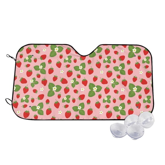 Haiem Strawberries Car Windshield Sun Shade - Blocks UV Rays Sun Visor Protector, Sunshade to Keep Your Vehicle Cool, Universal Fit SUV Van Sedan-Medium