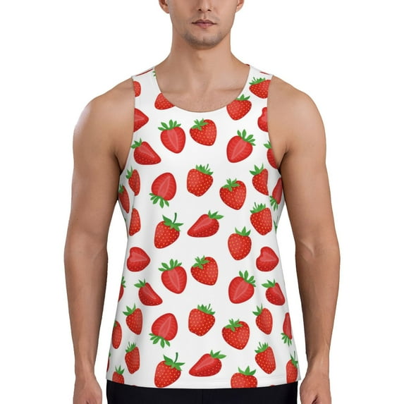 Haiem Strawberries Men Workout Tank Top Gym Bodybuilding Sleeveless Muscle T Shirts Athletic Tank Breathable Workout Shirt-4X-Large