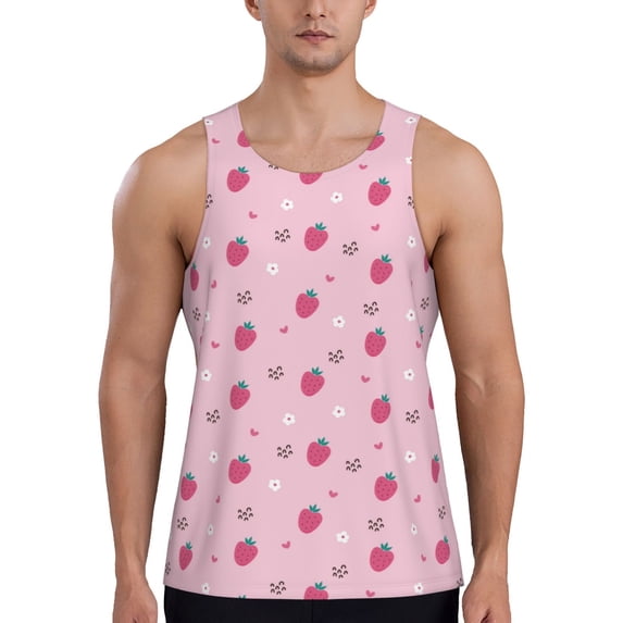 Haiem Strawberries Men Workout Tank Top Gym Bodybuilding Sleeveless Muscle T Shirts Athletic Tank Breathable Workout Shirt-Medium