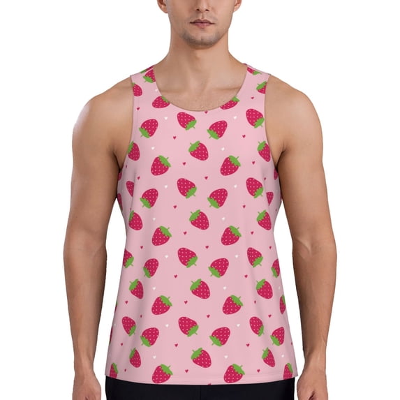 Haiem Strawberries Men Workout Tank Top Gym Bodybuilding Sleeveless Muscle T Shirts Athletic Tank Breathable Workout Shirt-Small