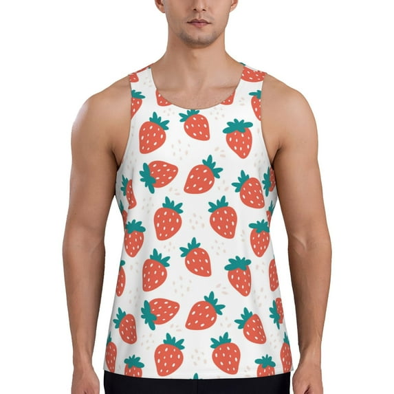 Haiem Strawberries Men Workout Tank Top Gym Bodybuilding Sleeveless Muscle T Shirts Athletic Tank Breathable Workout Shirt-XX-Large